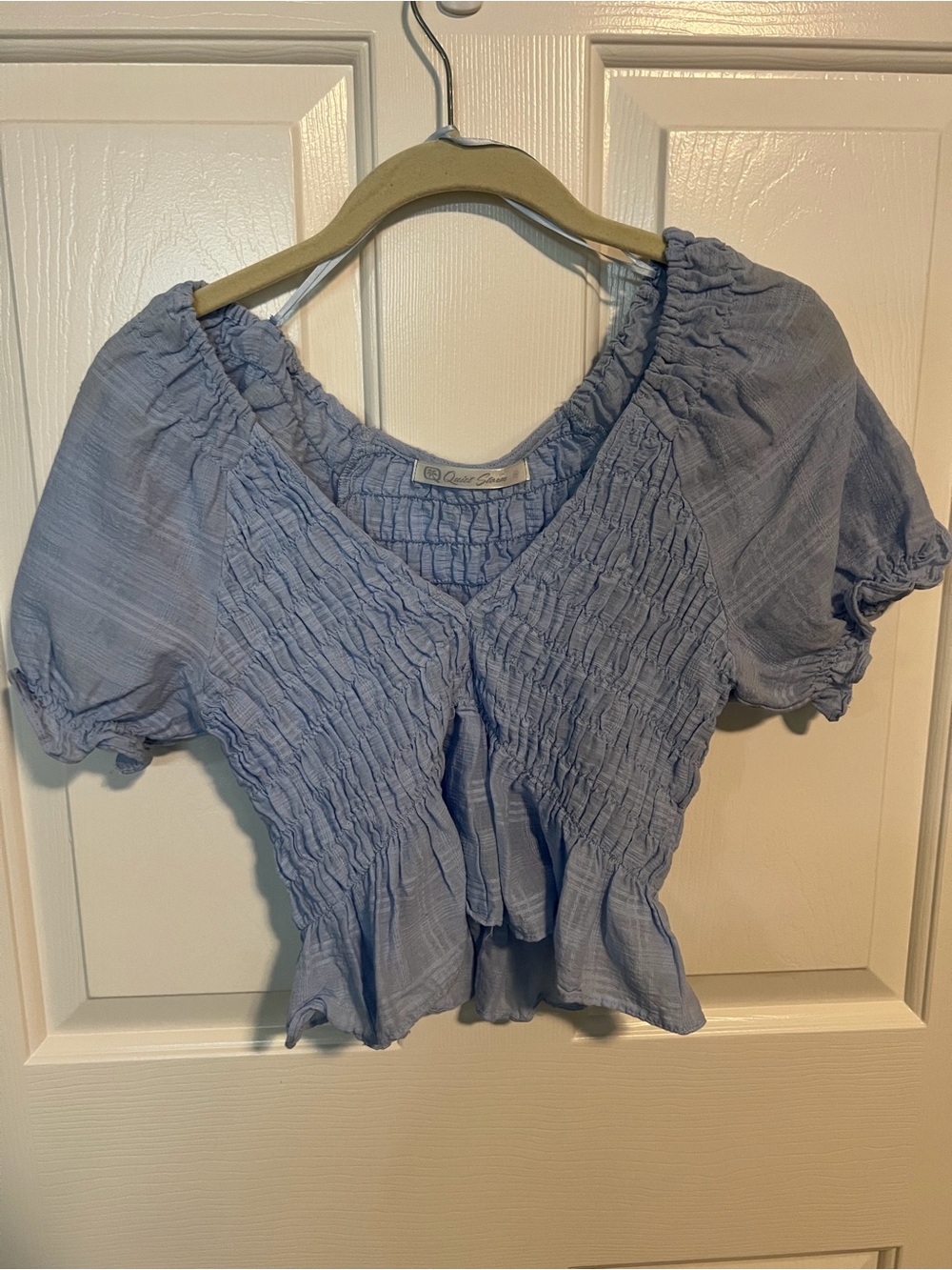 Quiet Storm Light Blue Smocked Peplum Crop Top